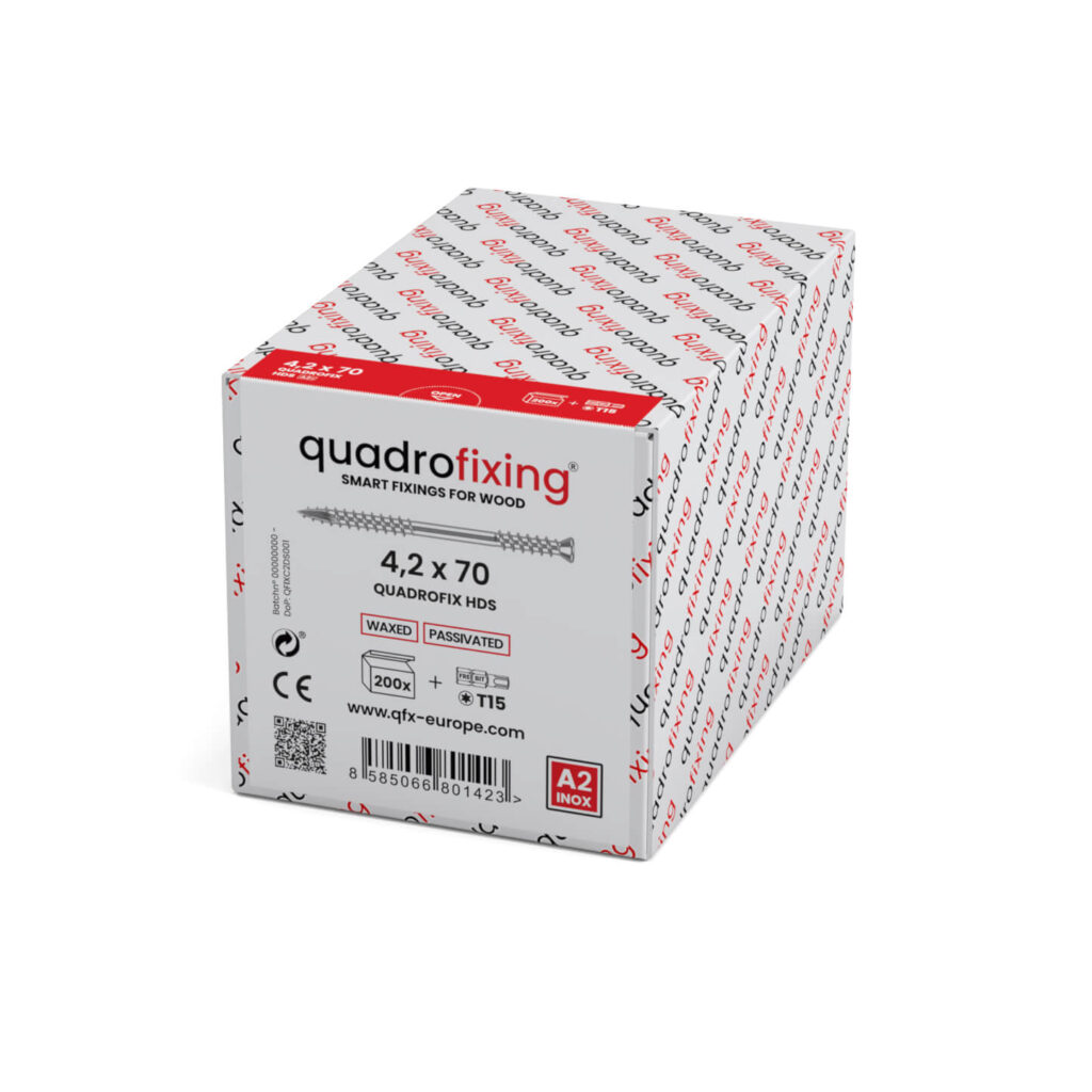Terasové vruty QUADROFIX HDS 4,2 mm pre bočné a skryté kotvenie terasových dosiek 